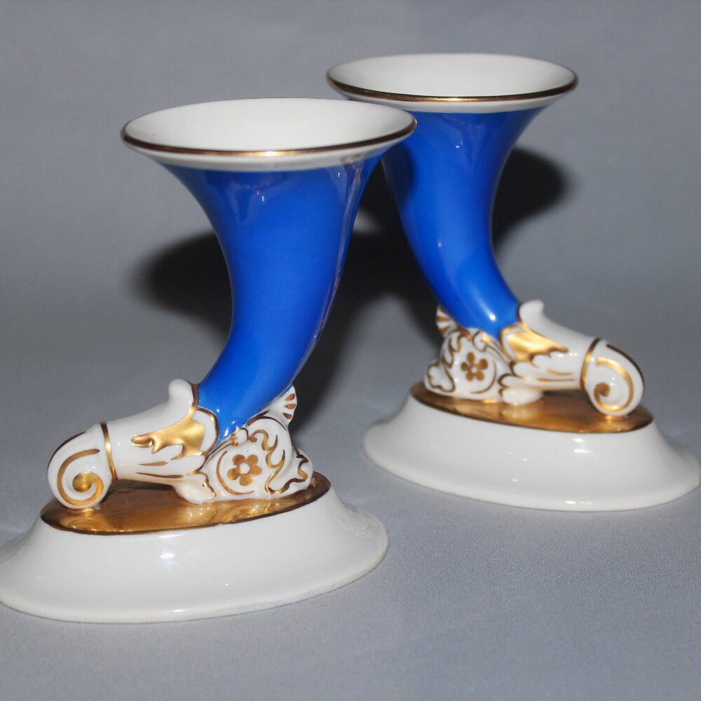Porcelain Cornucopia Horn of Plenty | Czechoslovakia Porcelain Vases